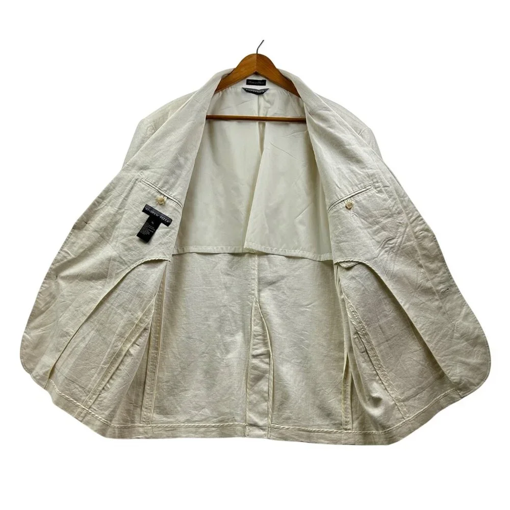 ANDREW FEZZA Men’s Coastal Casual Summerwear Cream Linen‎ Blend Blazer XL
